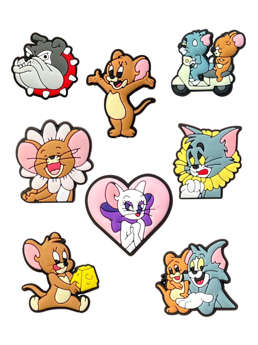

Джибитсы Том и Джерри Tom and Jerry кот мышь Jibbitz 8 шт аксессуары крокс украшение різнокольоровий