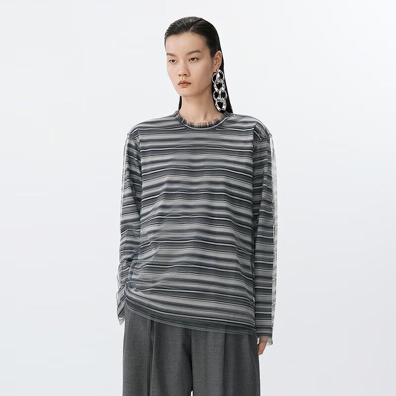 JNBY 2025 Spring Striped Loose Fit Long Sleeve Round Neck T-Shirt