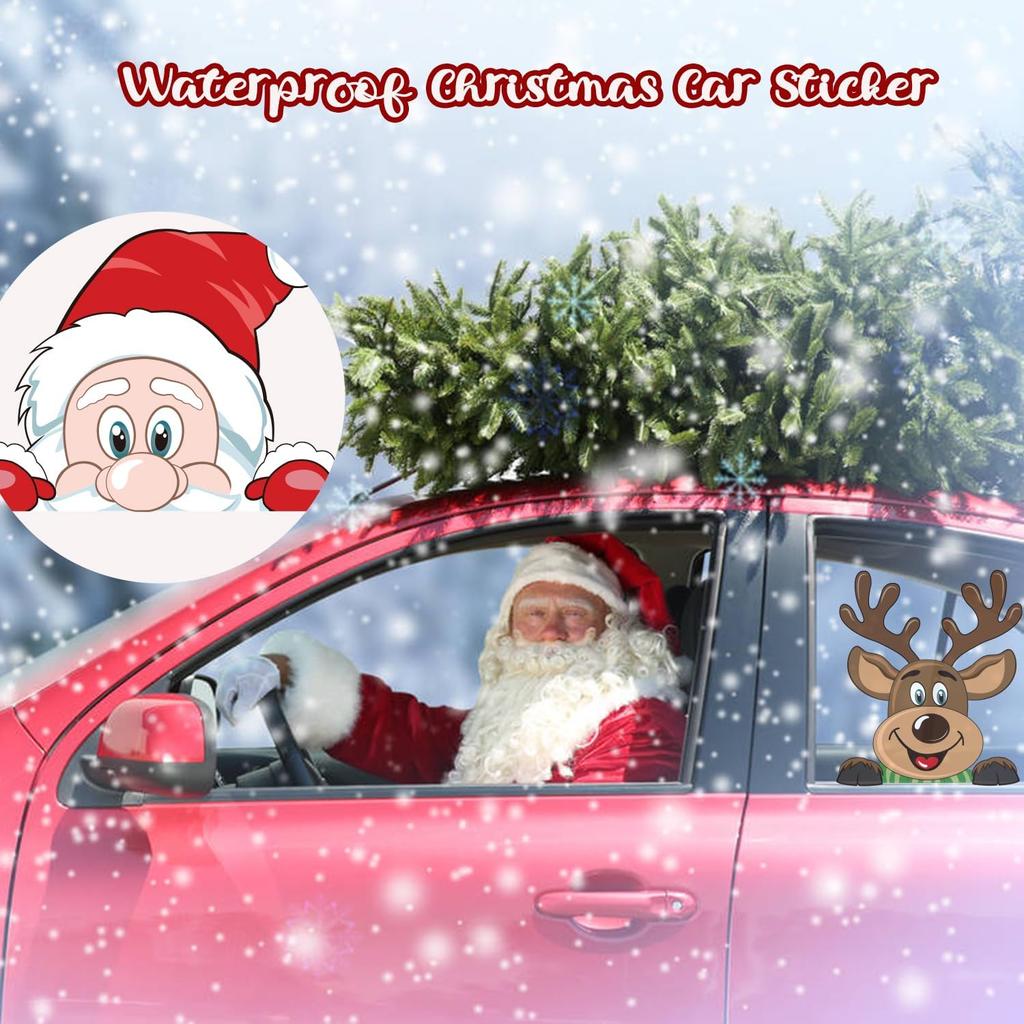 LOKIPA Christmas Car Sticker, 2PCS Christmas Car Window Decals Cute Santa Car Window Stickers for Christmas Car Decorations Accessories (Reindeer and