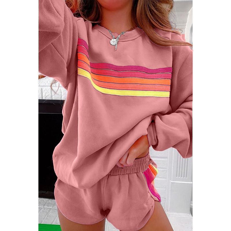 Relaxed Female Pullover Set With Color Block Pattern For Autumn Winter Casual Wear