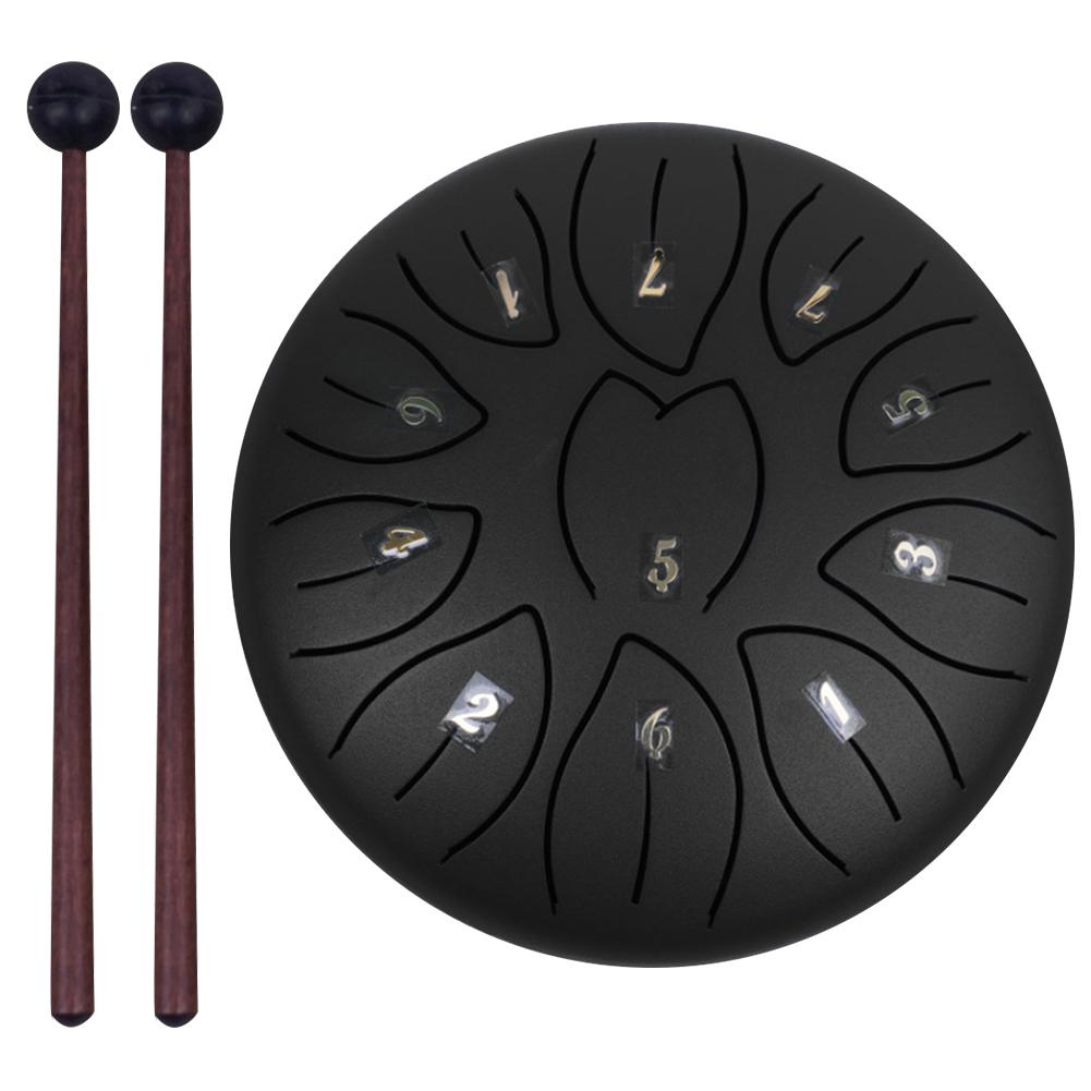Tamburo a lingua in acciaio da 6 pollici con 11 note, con bacchette, mazzuole, plettri da dito, strumenti a percussione, tamburo per guarigione sonora, tamburi handpan