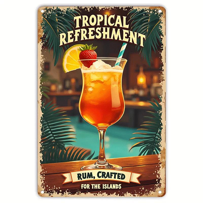 Fruit Juice Tin Sign Tiki Cocktails Coffee Whisky Tinplate Poster Classic Wall Plaque Signs Cafe Bar Billboard Art Decor Plates