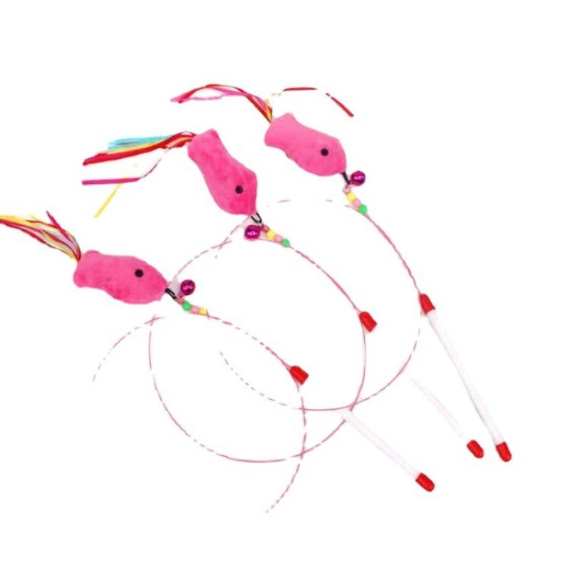 Mido Cat Stick, Poisson Fil d'Acier, Jouet Élastique pour Chat, Jouet Interactif Chat Plume Clochette