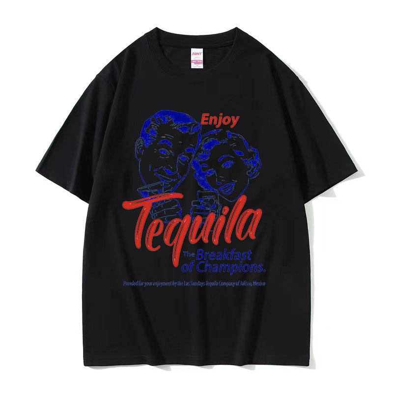 Vintage Tequila The Breakfast of Champions Print Cotton Tee 2026Summer Unisex HipHop Sport Comfort Breathable Plus Size TShirt S