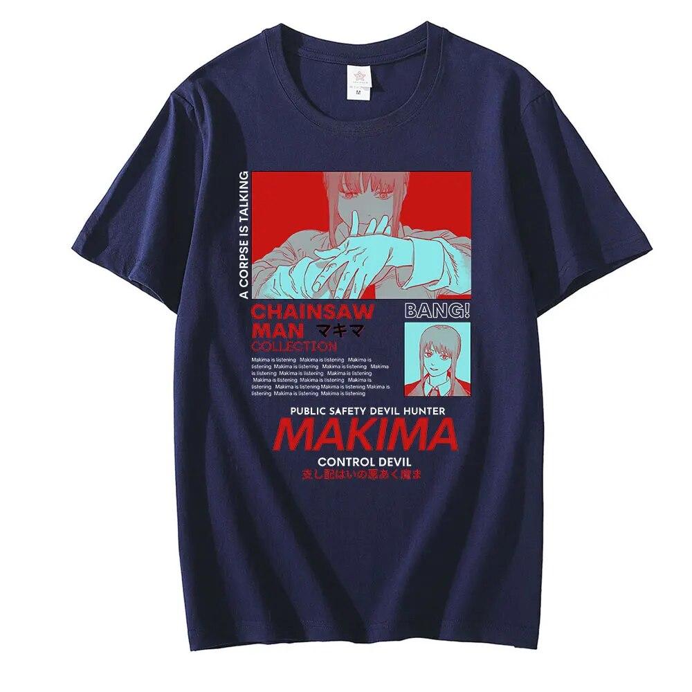 Muž motorovou pilou MAKIMA Japonské anime tričko Unisex Manga Trička s grafikou Trička Funny Cartoon Tričko Unisex Hip Hop Trička Unisex
