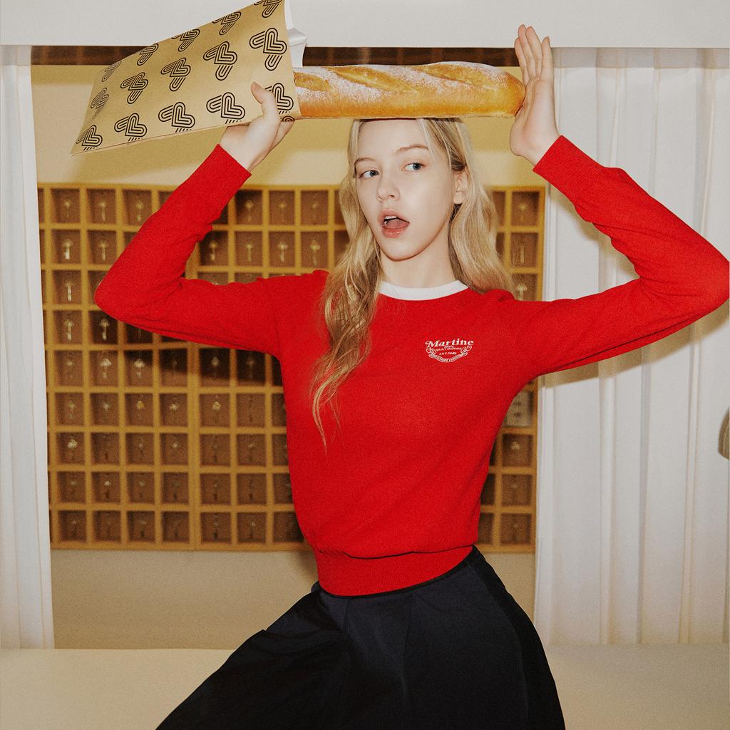 MARTINE GOLF Round Lecture Long Sleeved Knit_Red