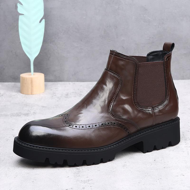 New Boots Men's Winter Casual Leather Boots Heightening Fashion Men's Boots Leather Short Boots Tide