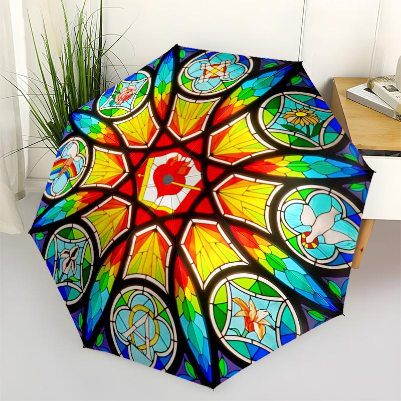 1pc Stained Glass Window Folding Umbrella | Elegant Design, Fashionable Accessory, Durable Construction, Sturdy Ribs Yy251107055