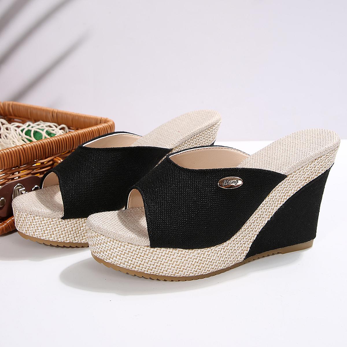 

Модная женская обувь на высокой платформе, женские повседневные клинья, женские высокие сандалии, женские шлепанцы на танкетке, летняя обувь с открытым носком 2025 36 чёрный