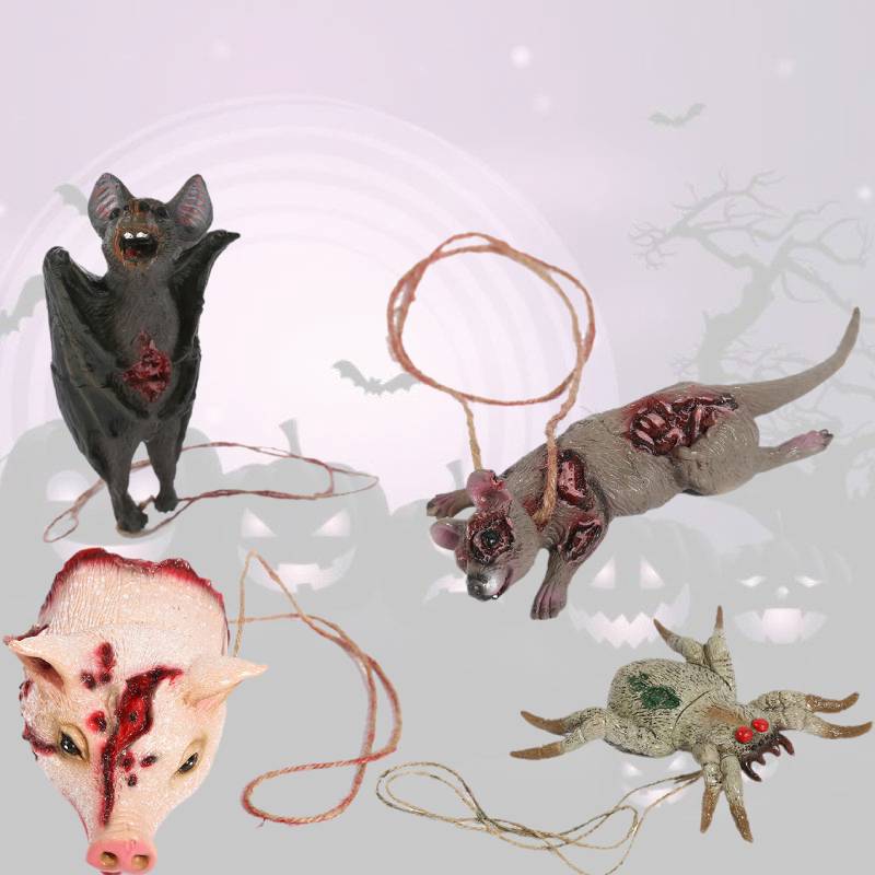 Spider Pig Mouse Head Bat Props Necklace Keychain Halloween Decor Pendant