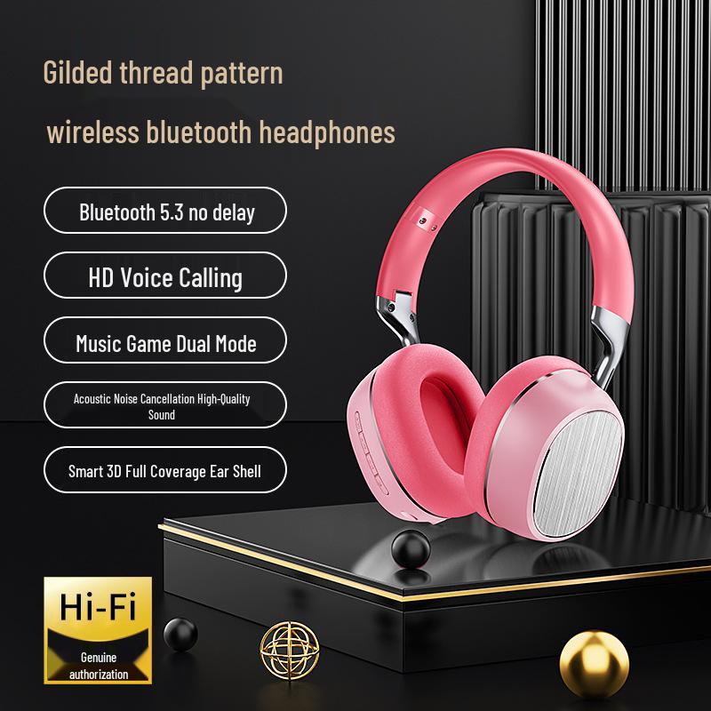 Business Style Gold Thread Over-Ear Bluetooth Headphones: High-Quality Sound for Wireless Gaming