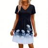 Modisches Damenkleid mit Print, V-Ausschnitt, kurzärmelig, locker, lässig, für den Strandurlaub