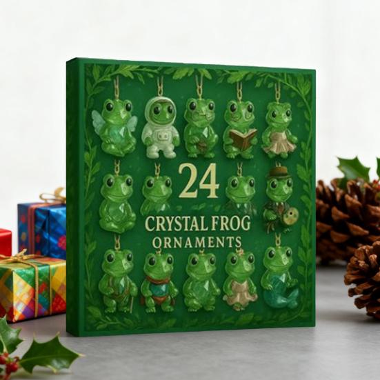Frog Advent Calendar 2025 24 Days Woodland Theme Christmas Countdown with 2D Flat Frogs Ornaments Novelty Frog Christmas Tree Decoration