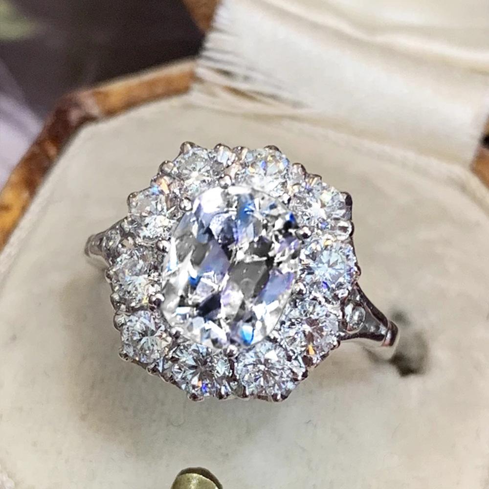 Imitation Natural Royal Sapphire Zircon Ring Women'S Copper-Plated Platinum Luxury Wedding Jewelry