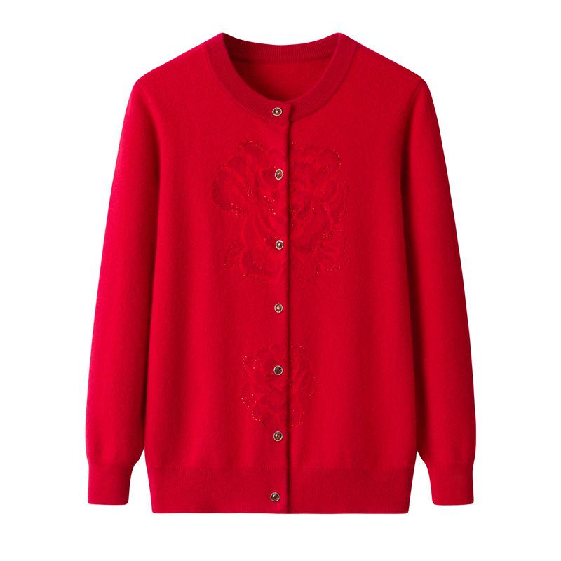 Women's Thick Wool Sweater for Middle-Aged & Elderly - Half-Zip Autumn/Winter Cardigan