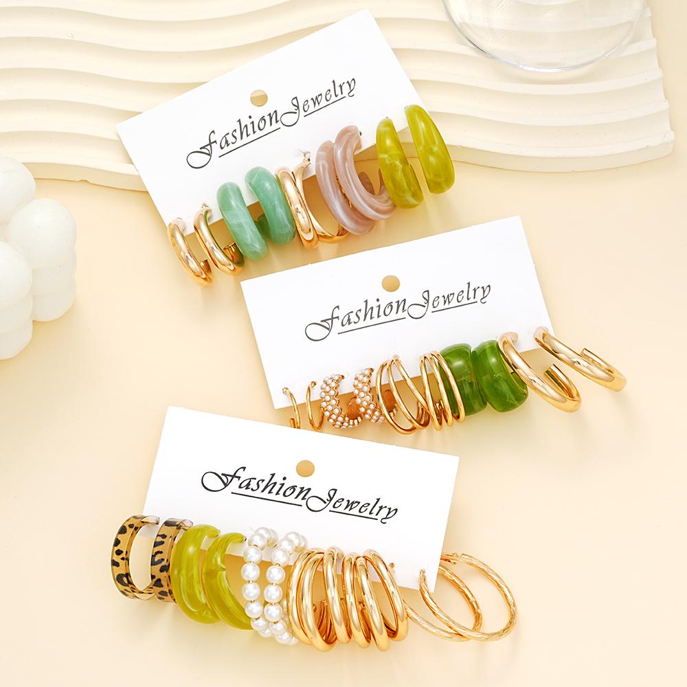 15pcs European and American Colorful Leopard Print Pearl Earring Set New Fashion Minimalist Creative Hoop Earring Jewelry Gifts