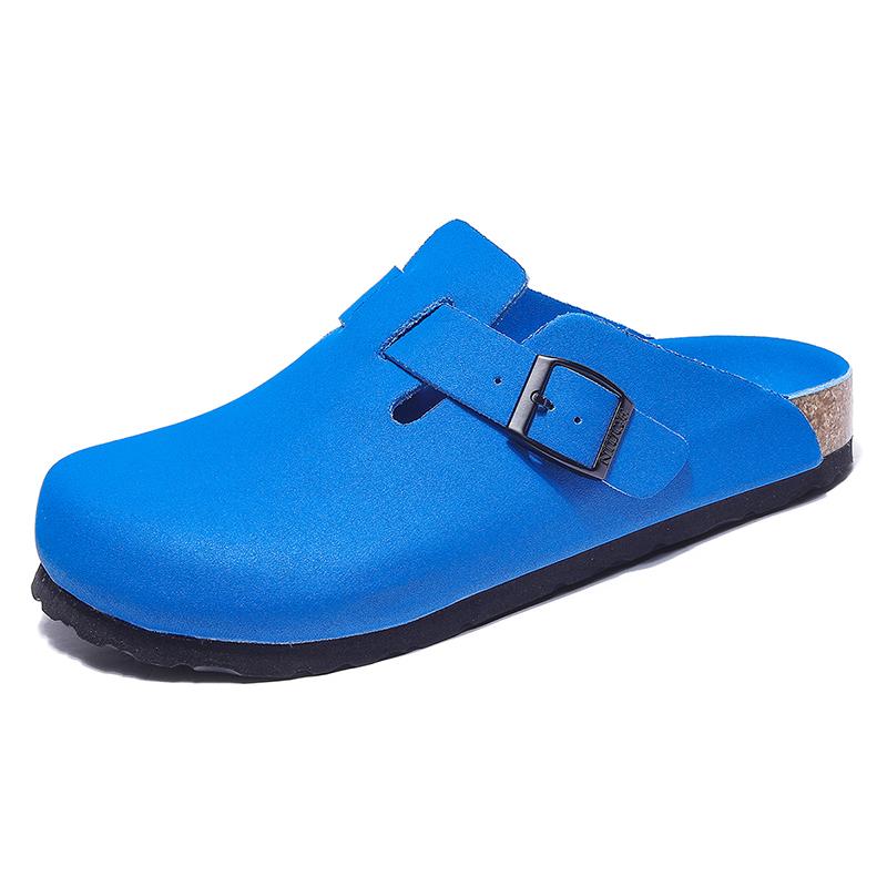 Unisex Leder Clogs Marinefarben Korkfußbett Sandalen mit Verstellbarer Schnalle Geschlossene Zehen Komfort Slides für Herren Damen 10 Farben