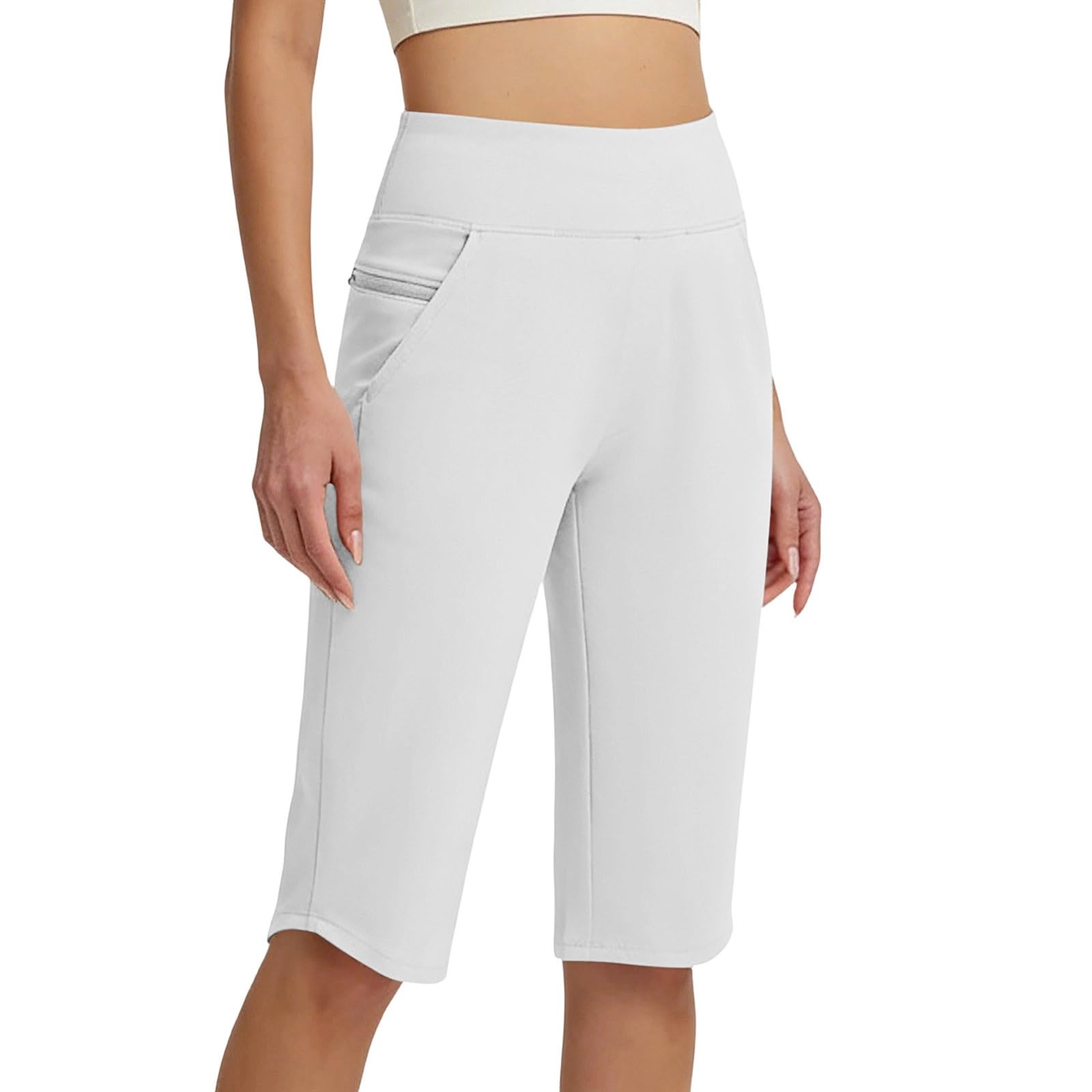 

Women High Waist Wide Leg Casual Athletic Bermuda Shorts with Pockets Relaxed Fit Knee Length Lounge Pants for Daily Wear XL білий