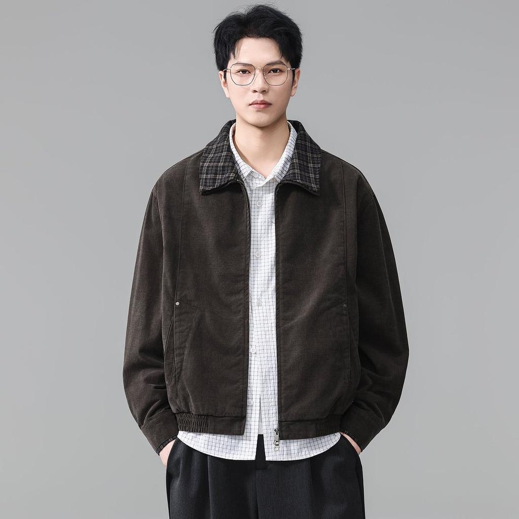American Style Vintage Washed Collar Cargo Jacket Men Loose Casual Short Jacket Man Plus Size Koran Fashion Spring Autumn Coat