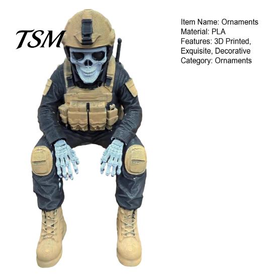 First Responder Recognition Gift Skeleton Hero Shelf Sitter Ornament, 3D Printed Soldier Figurine, Tactical Gear Display Stand Gothic Warrior Sitting