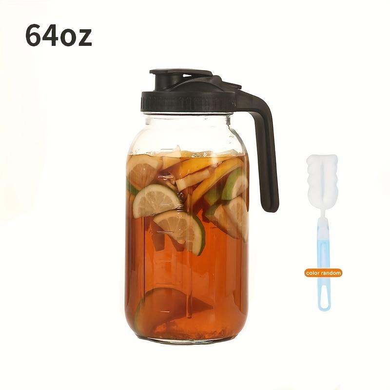 

64OZ Glass Water Jug with Handle and Lid 1/2/3 Set Heavy-Duty Pitcher for Iced Tea Juice -Dishwasher Safe with Brush 1.5L