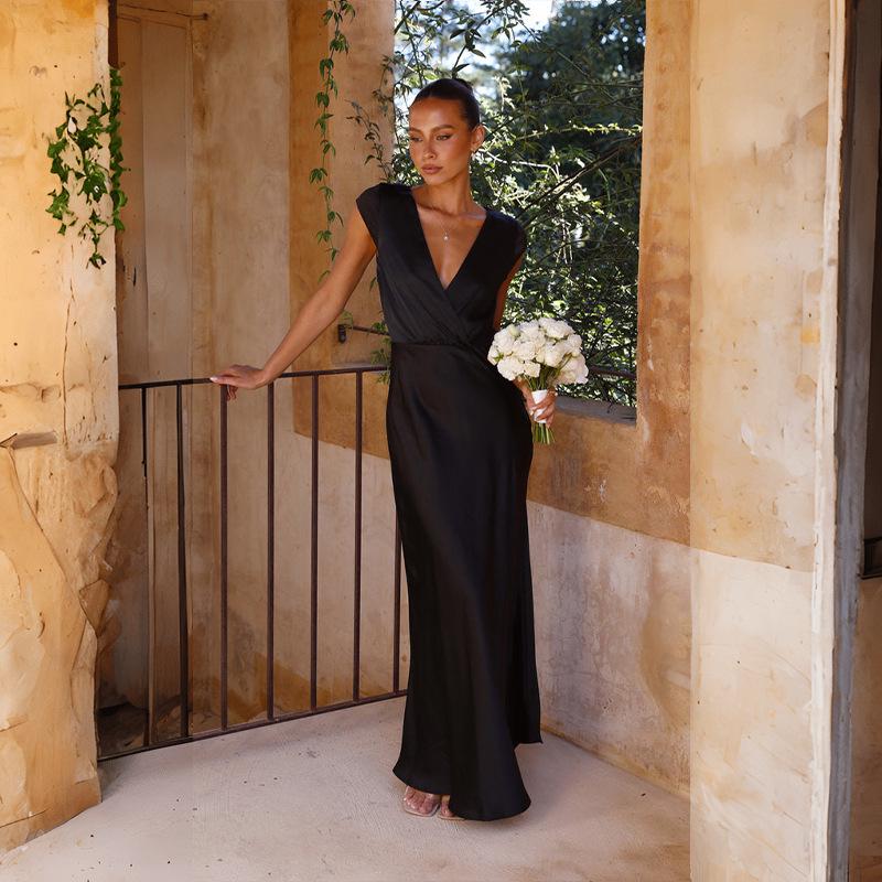 2024 Spring/Summer European & American Women's V-neck Satin Fishtail Evening Gown