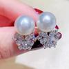 Gorgeous Flower Imitation Pearl Earrings Women Luxury Inlaid Sparkling CZ Stone Fashion Wedding Jewelry Wholesale Lots