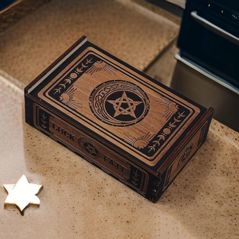 Portable Wood Tarot Cards Box Push Pull Cards Box Gift Case Divination Card Storage Container Witch Decoration Enduring