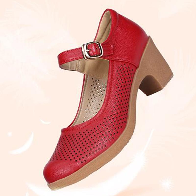 Codzienne Damskie Buty na Grubym Obcasie Lekkie Oddychające Z Dekoracją w Kropki Outdoorowe Sandały do Tańca ze Paskiem na Kostce