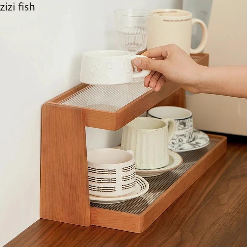 Multi Layer Storage Rack Wooden Acrylic Storage Tray Cup Storage Shelf Display Rack Decorative Rack Kitchen Storages Container