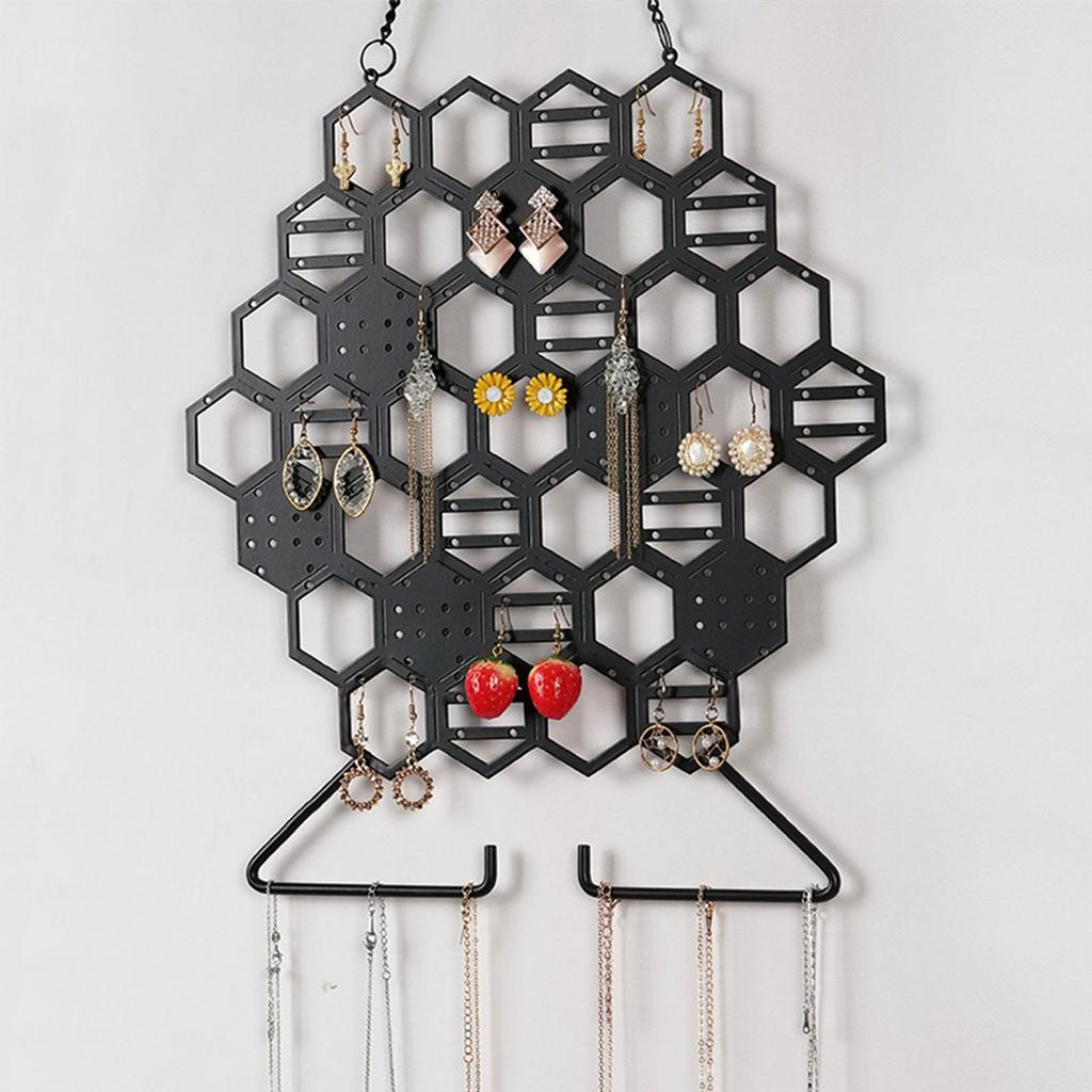 Hanging Jewelry Wall Holder Honeycombs Shape Display Storage Wall Mounted Jewelry Rack Black