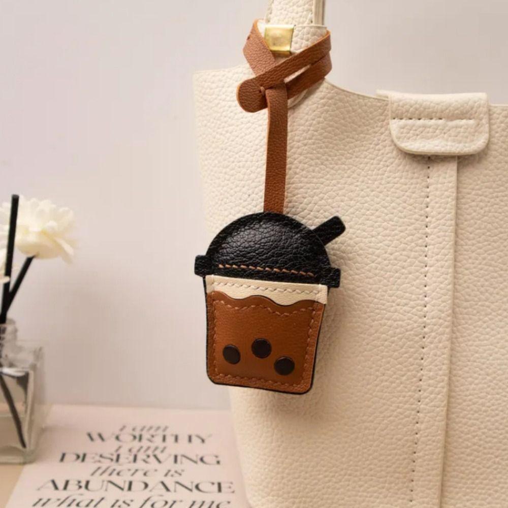 

Cartoon Pu Keychain Car Keyring Bag Pendant Lovely Pearl Milk Tea Cup Pendant Men Style 1