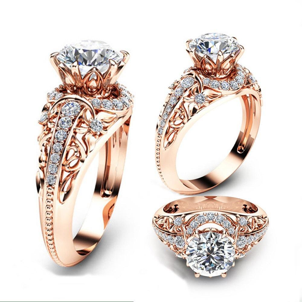 Fashion 14-Karat Rose Gold Plated With Diamonds, Women'S Ring