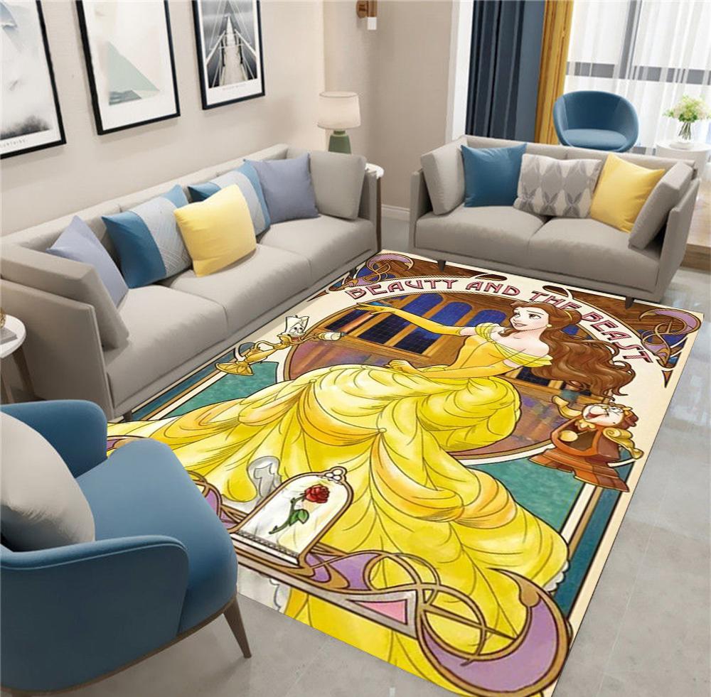 Alfombra de Área con Patrón de Princesas Disney, Alfombra para Sala de Estar, Dormitorio, Sofá, Felpudo Decorativo, Alfombra de Juego Antideslizante para Niños