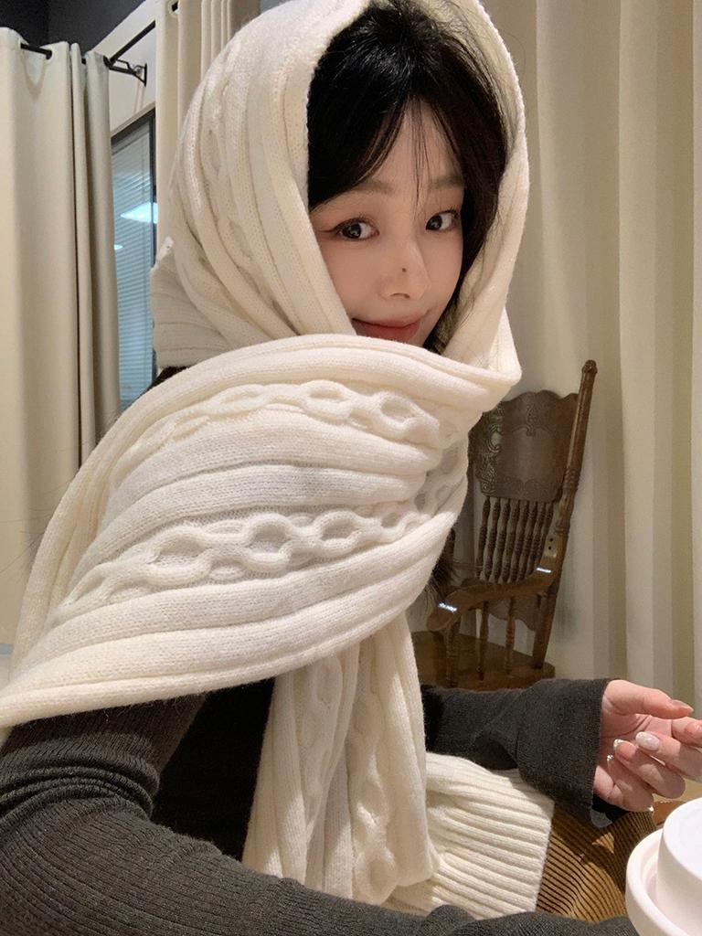 High-quality Knitted Scarf Women's Winter Solid Color Versatile Warm and Cold-proof Red Scarf Women's New Winter