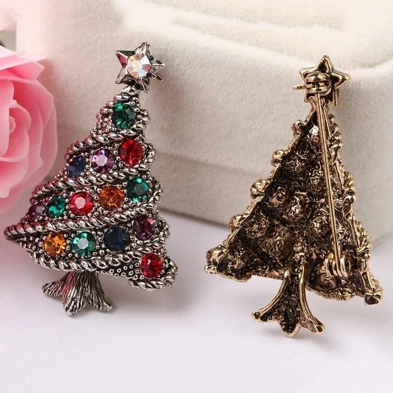 New Christmas Tree Brooches For Women Vintage Multi-Colored Christmas Tree Rhinestone Brooch Pin Wedding Party Jewelry