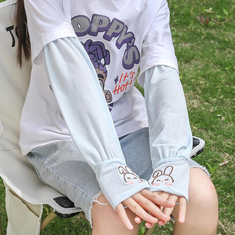 Summer Ice Silk Sun Protection Sleeves Outdoor Driving Uv Protection Rabbit Ice Sleeves Women'S Loose Arm Protection Sleeves