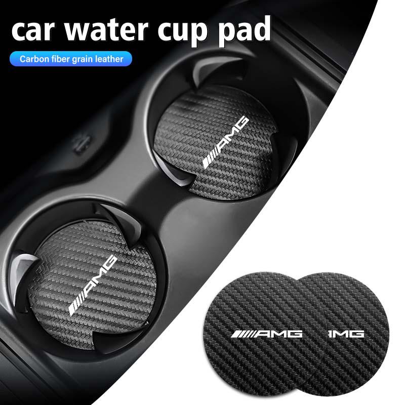 2Pcs Car Coasters Water Cup Holder Non-Slip Mat Accessories For Mercedes Benz AMG C180 C300 W124 W176 W177 C200 C260 GLC CLE CLA BC2