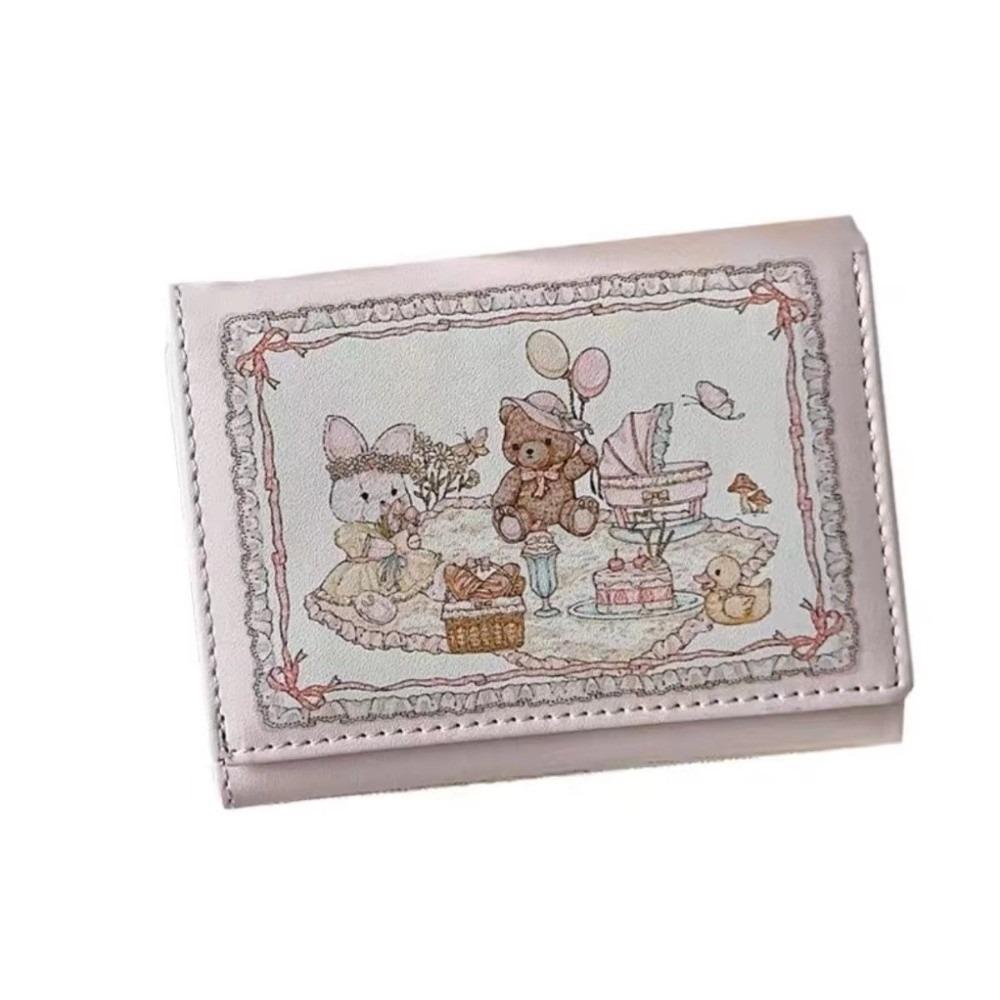 

New Cute Small Women s Short Wallet PU Leather Picnic Rabbit Bear Coin Wallet Aesthetic Bag Youth Wallet Zip Fold Purse