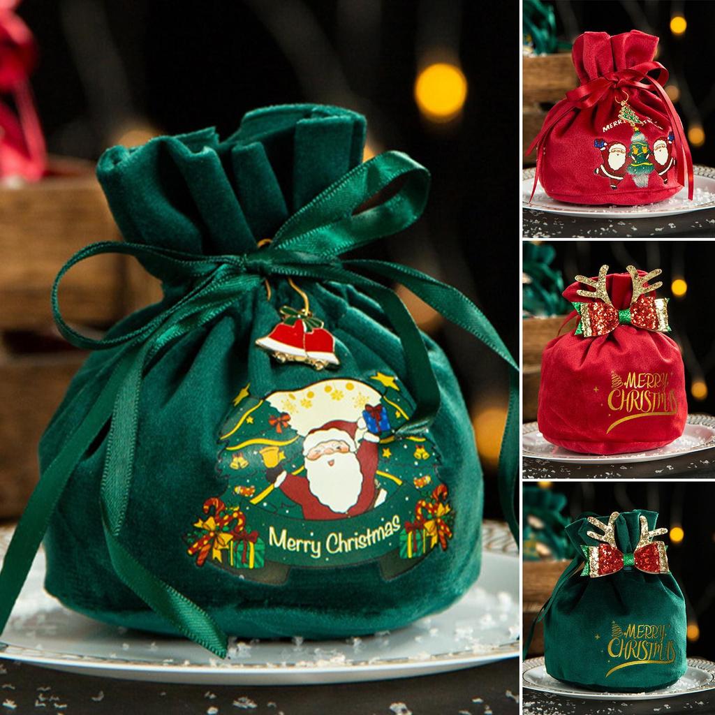 Christmas Gift Bags Christmas velvet gift bag Children drawstring velvet bag for Christmas Eve apples candy gift packaging