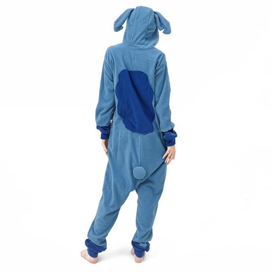 Damen-Schlafanzug mit Cartoon-Figuren, dicker Polarfleece, Knopfverschluss, tiefer Schritt, lange Ärmel, Kapuze mit Ohrendekor, Winter-Nachtwäsche, Party-Cosplay-Outfit