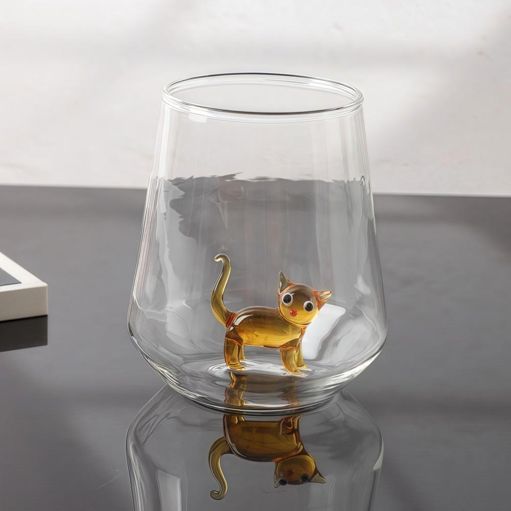 Taza de Vidrio con Figura de Gato sin Tallo Taza de Café Hecha a Mano Taza de Vino de Gato Linda Para Leche Cerveza