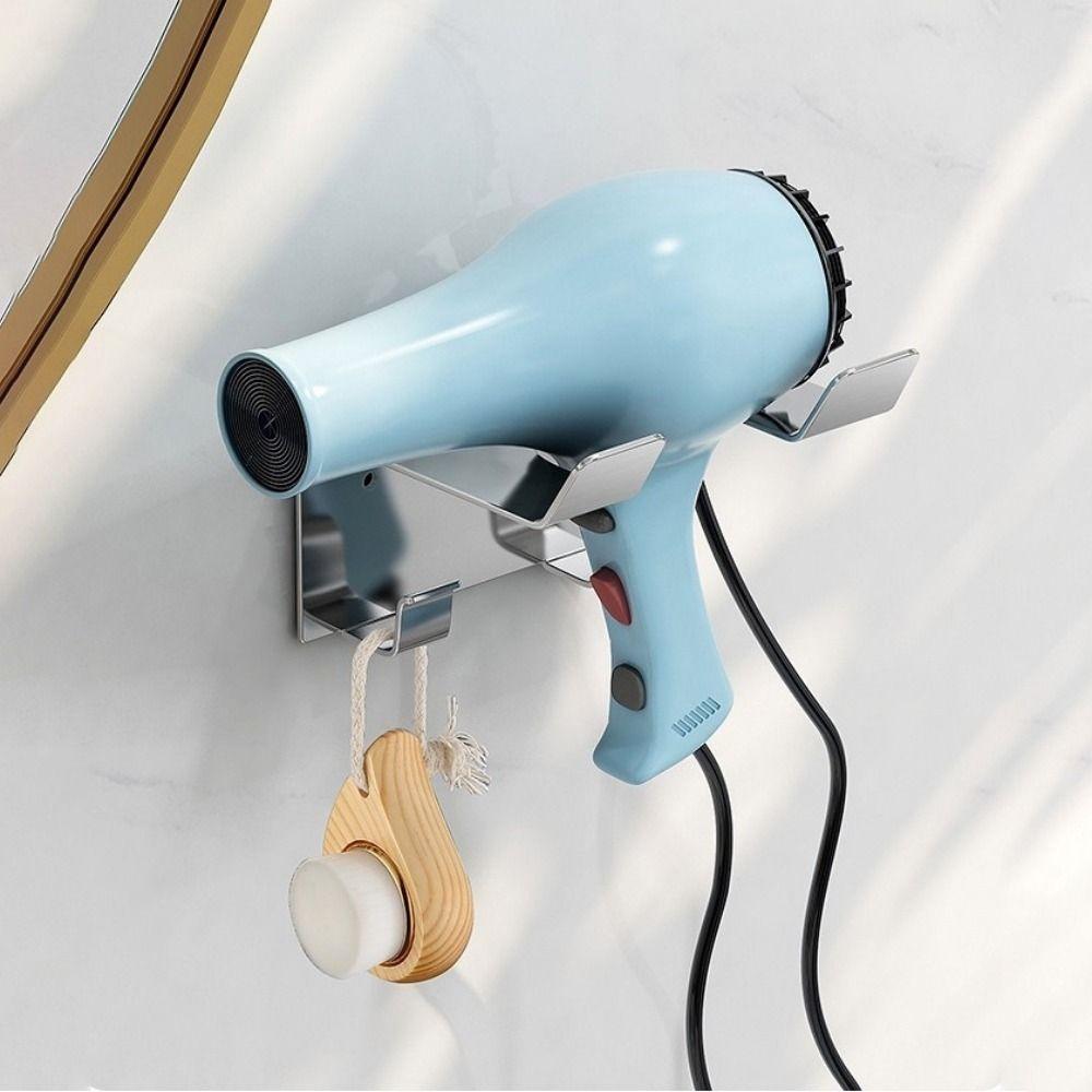 Stainless Steel Hair Dryer Storage Rack Wall Mounted Moisture-proof Hairdryer Stand with Hook Waterproof Hair Dryer Holder Salon