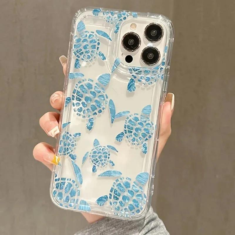 Summer Ocean Turtle Pattern Transparent TPU Phone Case For  Redmi Note 12 4G 11 13 Pro Plus 5G 11S 12S 10S Airbag Cover