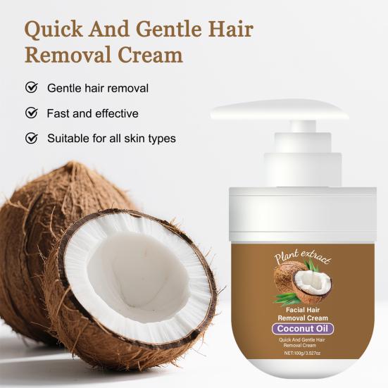 Yousheng 1/2 Stück 100ML Kokosöl Gesichtshaarentfernung Creme Pflanzenextrakt Schmerzfrei Feuchtigkeitsspendend Ganzkörper Arm Bein Achseln Haarentferner Depilatory