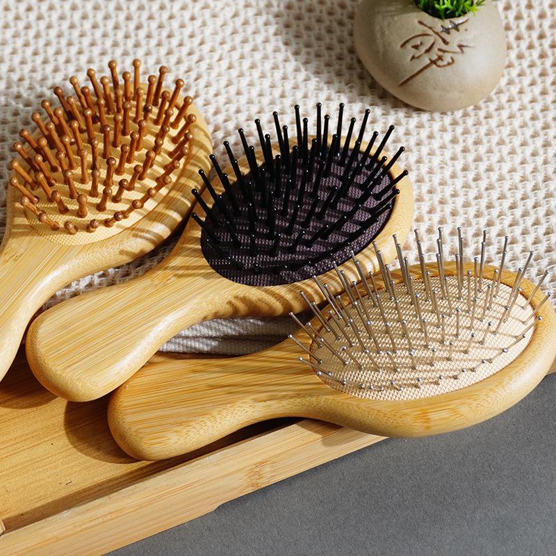 Mini Hair Comb Eco-Friendly Wooden Portable Air Cushion Cute Airbag Anti Static Wide Round Head Tooth Massage Combs Hair Brush