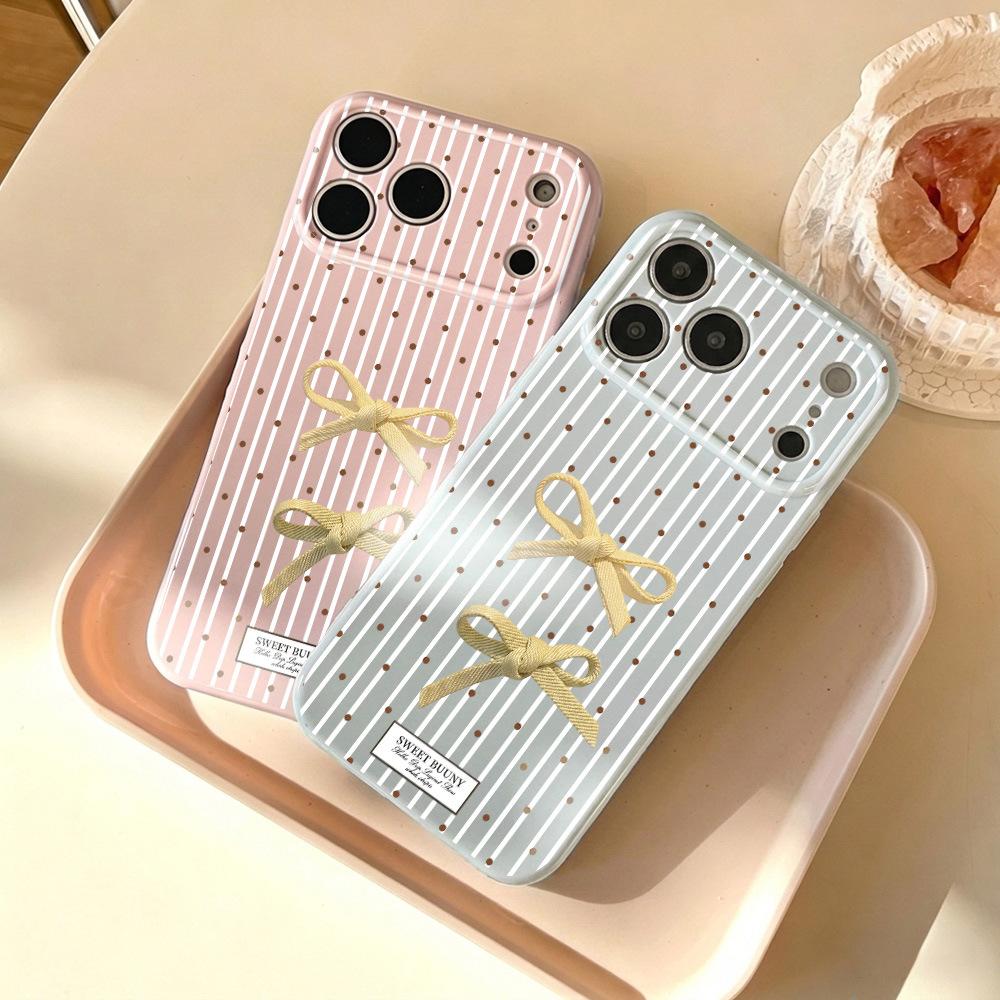 Applicable To Apple 17PROMAX Girl Heart Striped Polka Dot Bow Mobile Phone Case Apple 16/15 Cute 14/13
