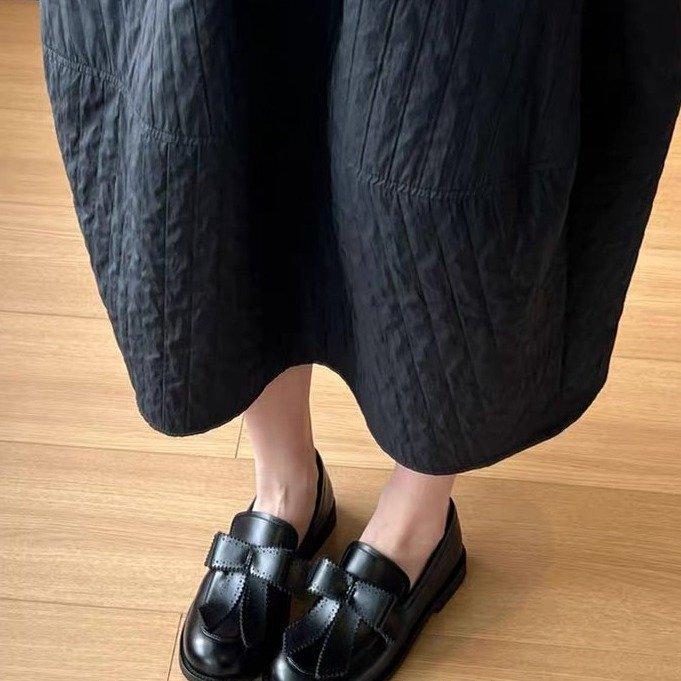 2025 new round head bow British style loafers one pedal retro college single shoes low heel small leather shoes women