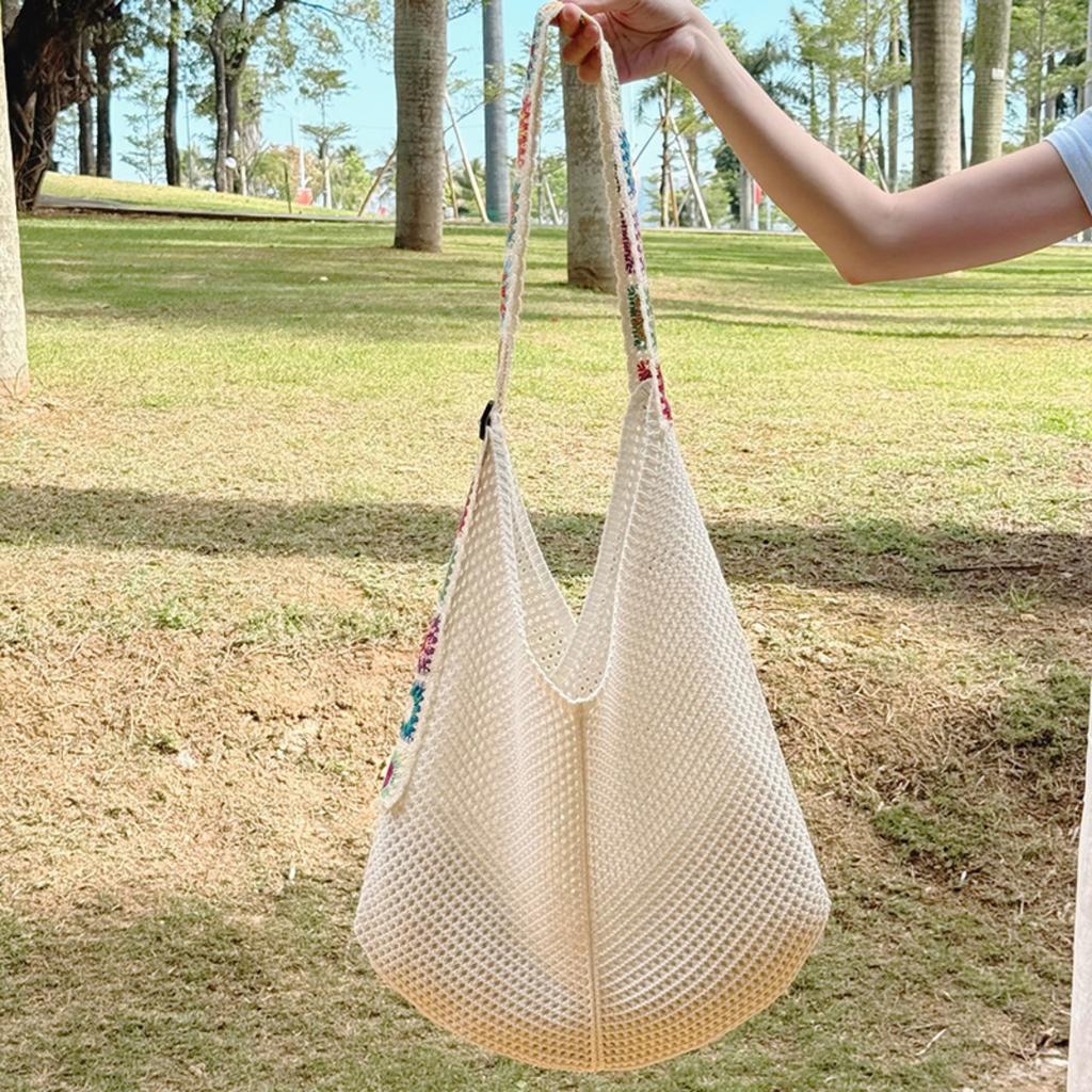 Mesh Beach Bag Knit Summer Hobo Bag Vacation Boho Tote Bag for Women Crochet Tote Bag