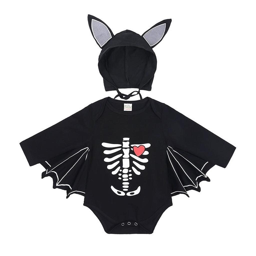 Halloween Baby Black Bat Costume Cosplay Romper Jumpsuit Infant Boys Girls Purim Party Carnival Fancy Dress Long Short Umorden